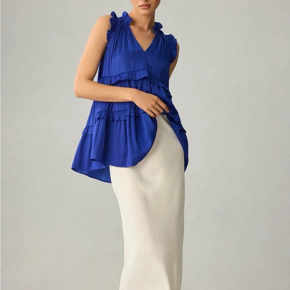 Tiered Ruffle V-Neck Sleeveless Blouse ladies Large NWT - Picture 5 of 5